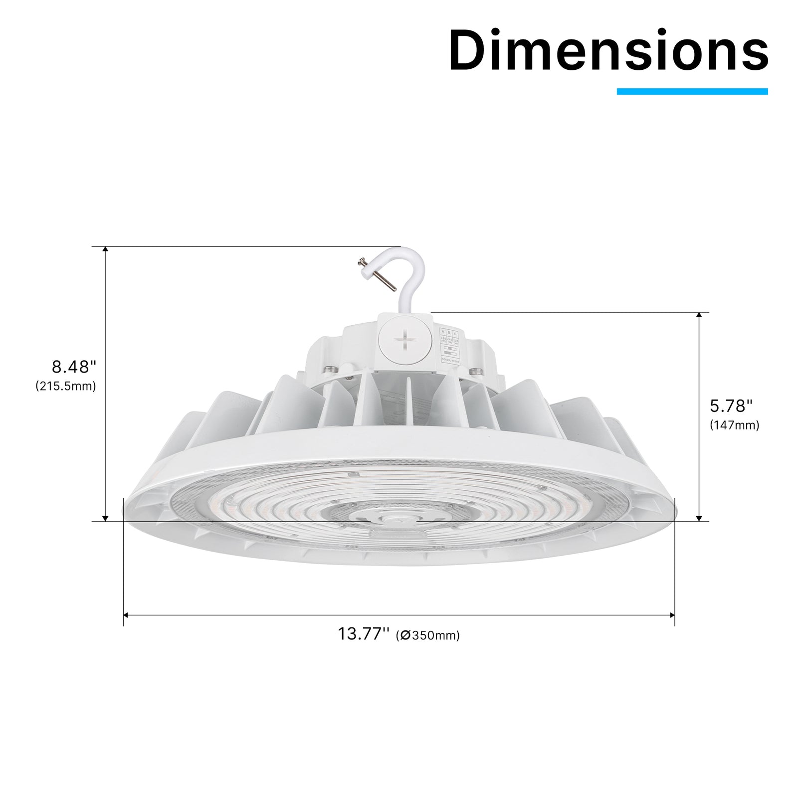 HBG-W-320W white LED UFO high bay light dimension drawing