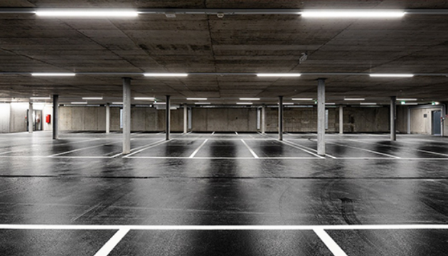 linear strip light used in a parking lot underground