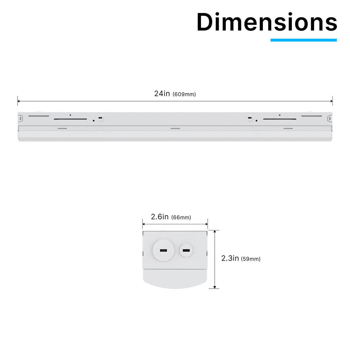 LF04 2ft LED linear fixture overall dimensions and installation size diagram