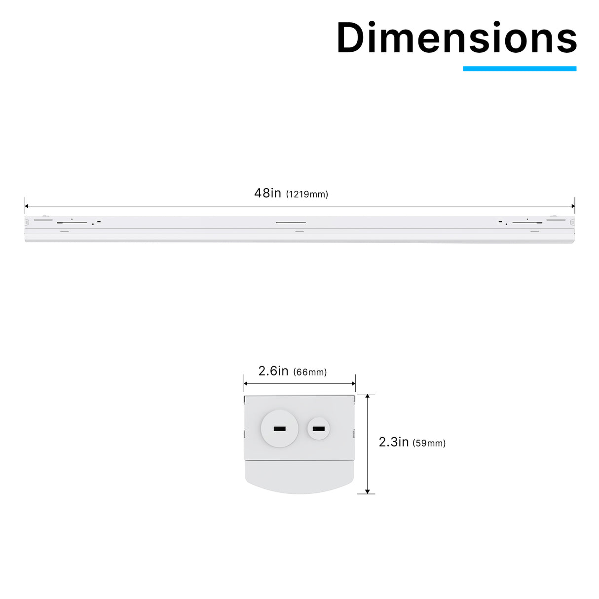 LF04 4ft LED linear fixture dimensional drawing with mounting measurements
