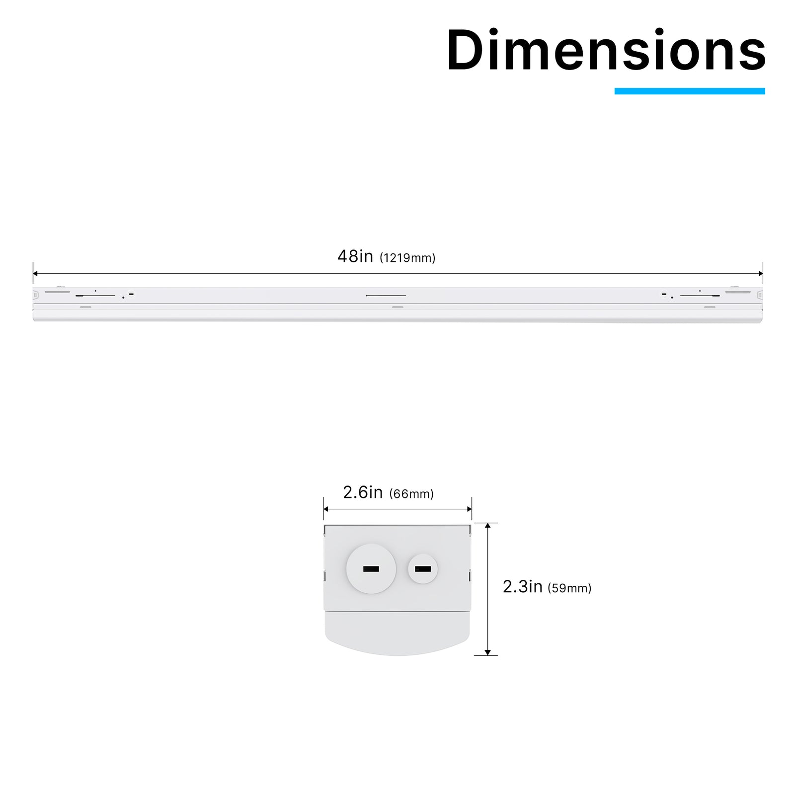 LF04 4ft LED linear fixture dimensional drawing with mounting measurements