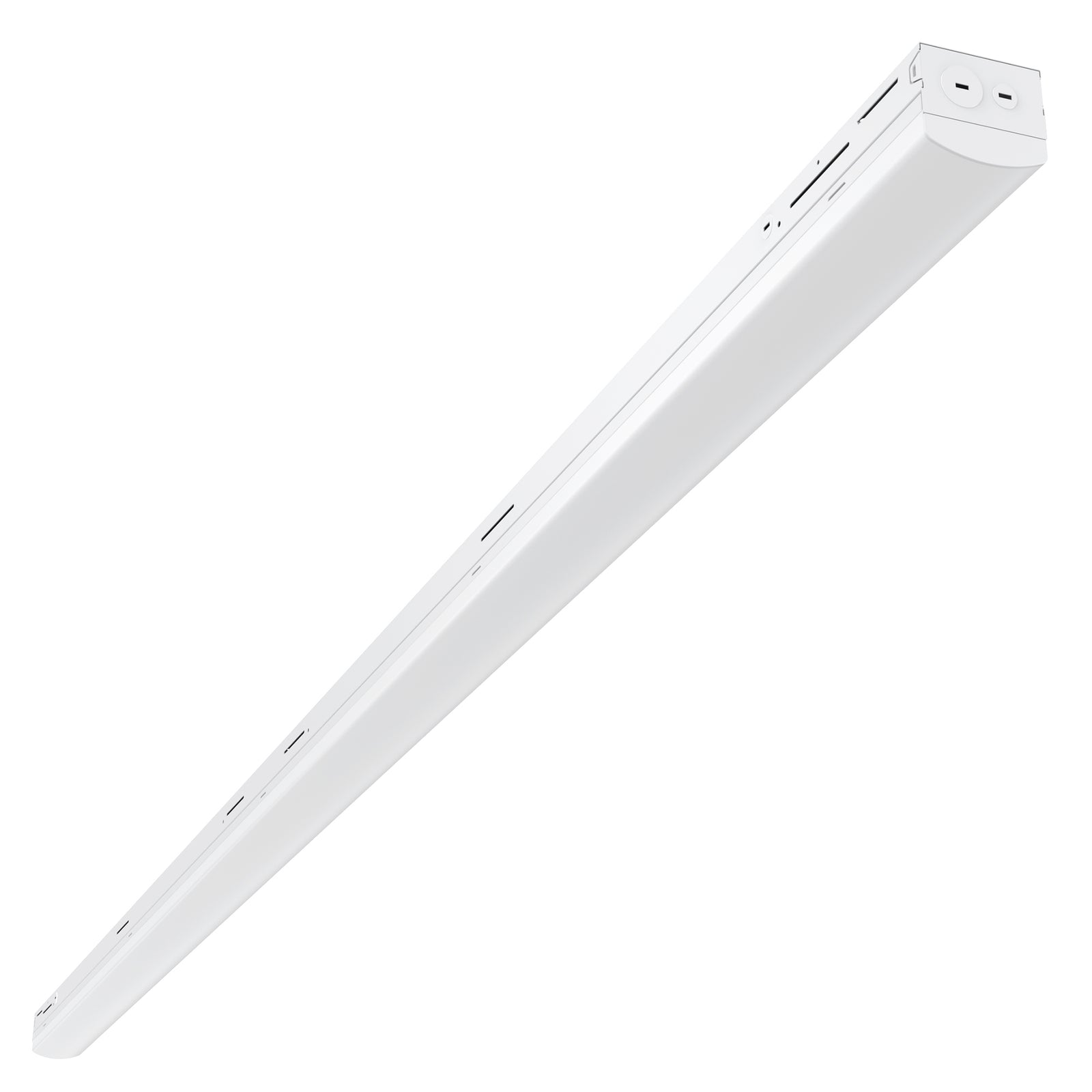 LF04 8ft LED linear fixture angled front view with slim housing design