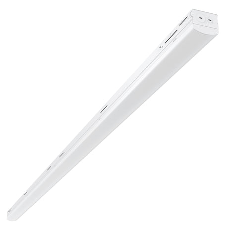 LF04 8ft LED linear fixture angled front view with slim housing design