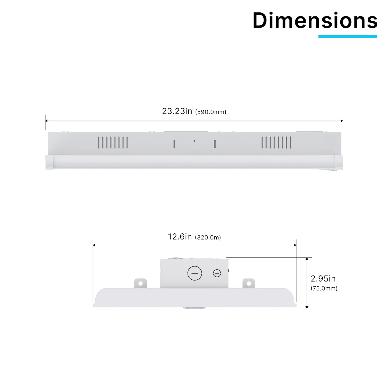 LHBD-2ft white LED linear high bay light dimension drawing