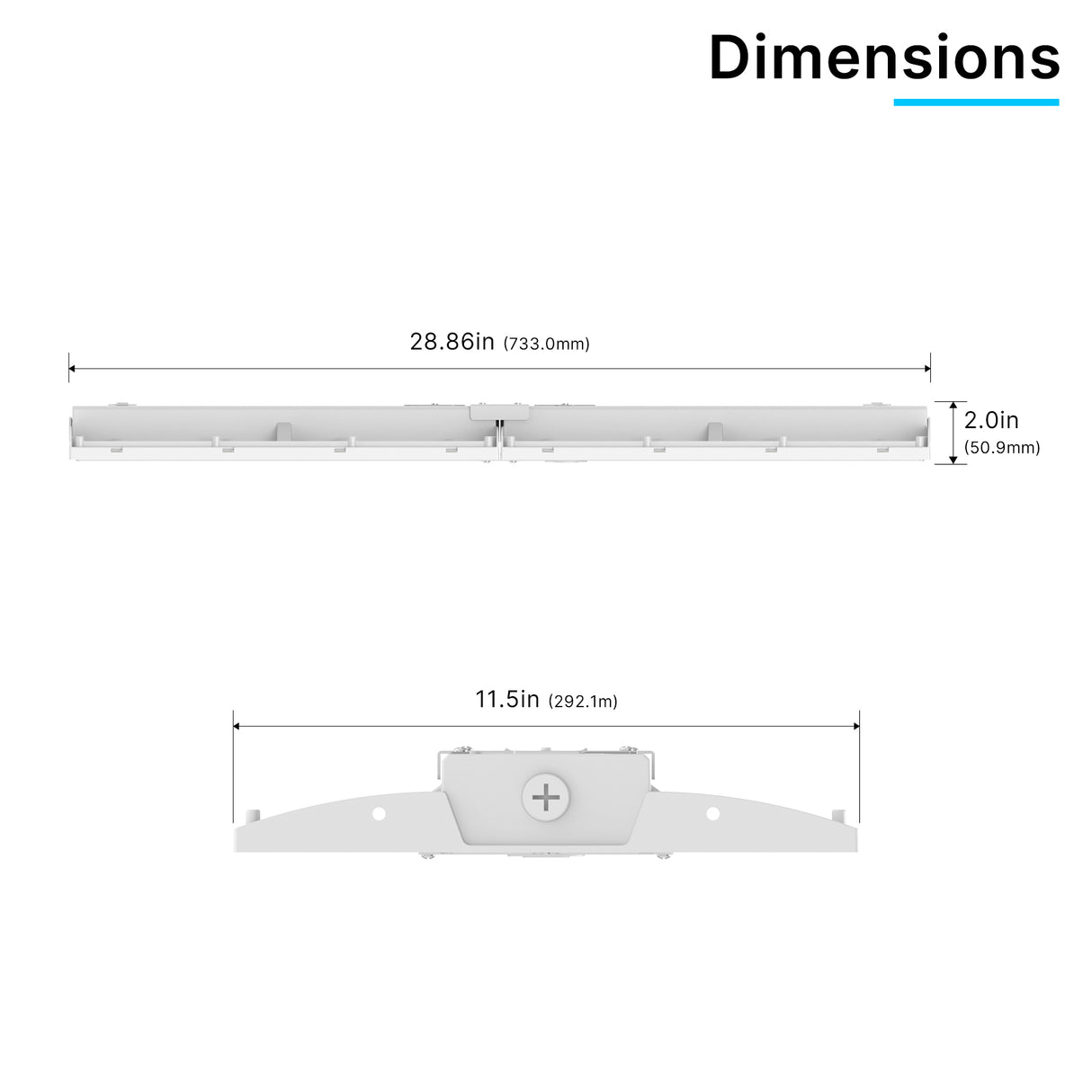 LHBE-420W white LED linear high bay light dimensions and product size details