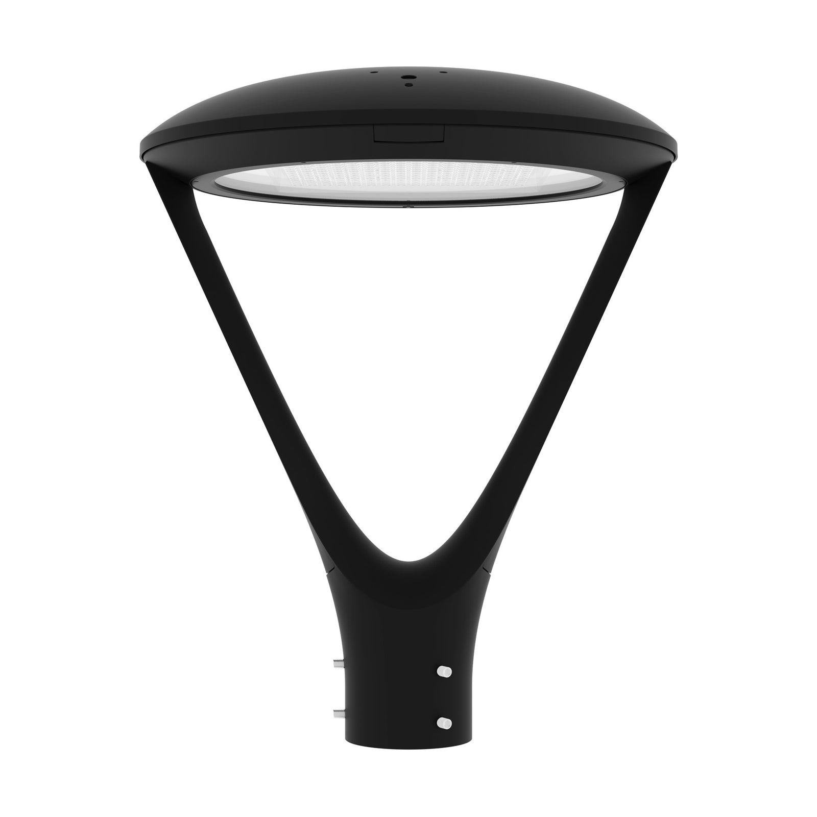 Black LED post top light post mount front view