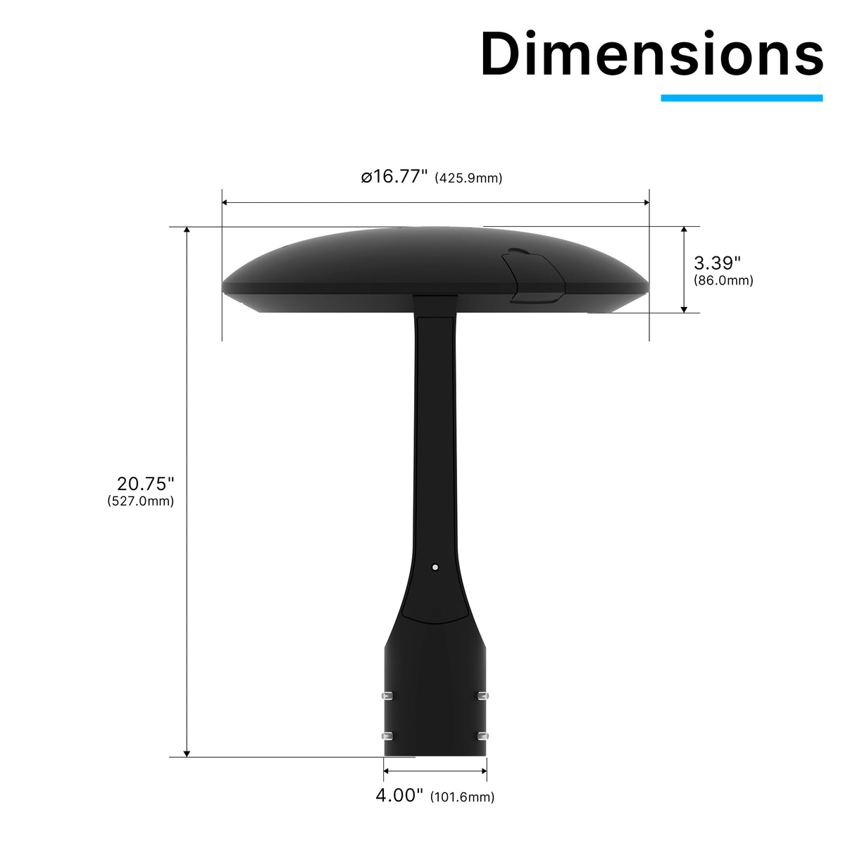 Black LED post top light post mount dimensions