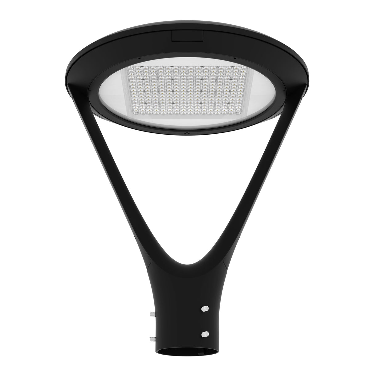 Black LED post top light post mount installation