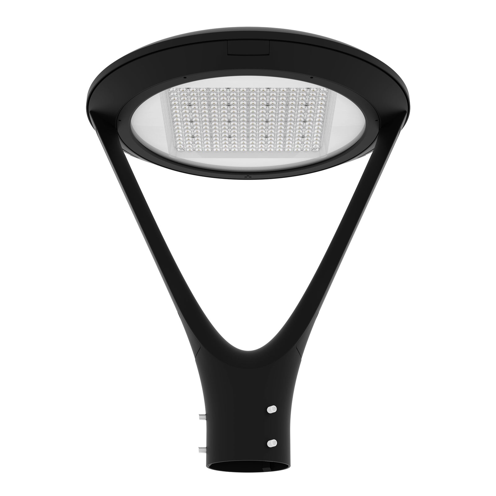 Black LED post top light post mount installation