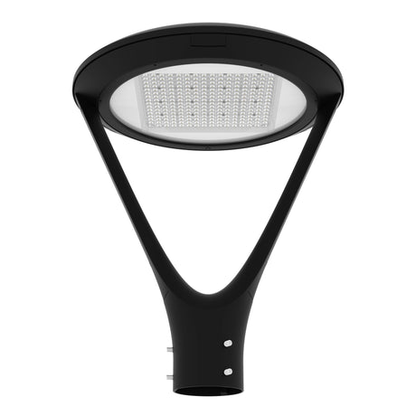 Black LED post top light post mount installation