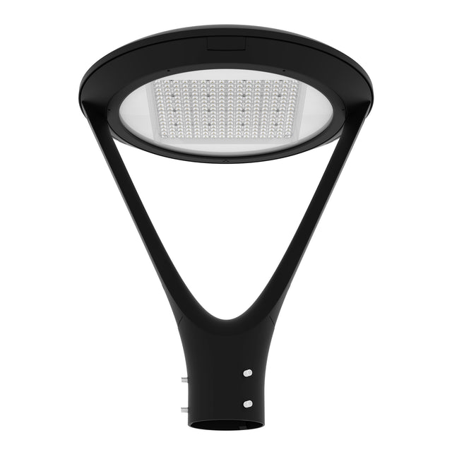 Black LED post top light post mount installation