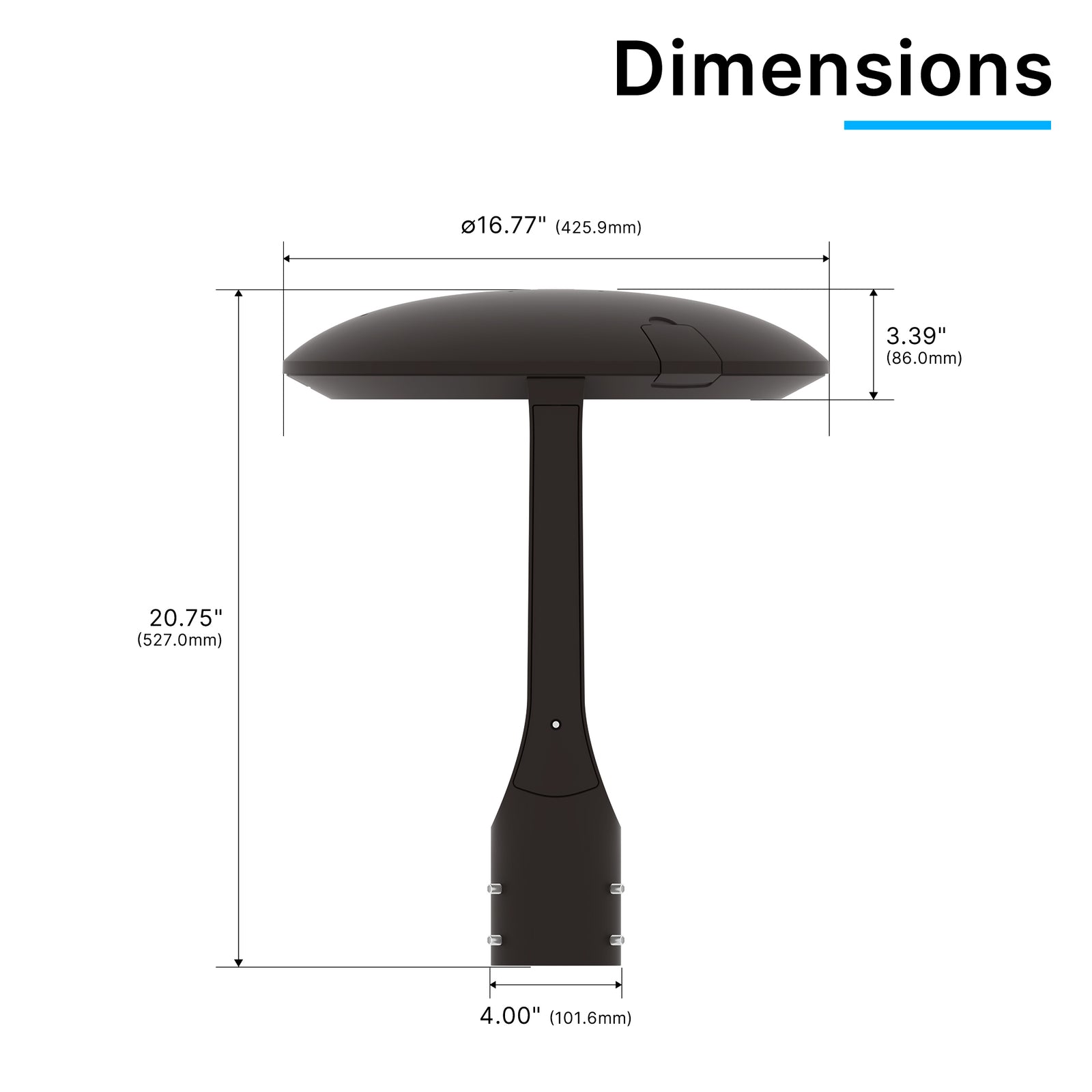 LED post top light post mount dimensions