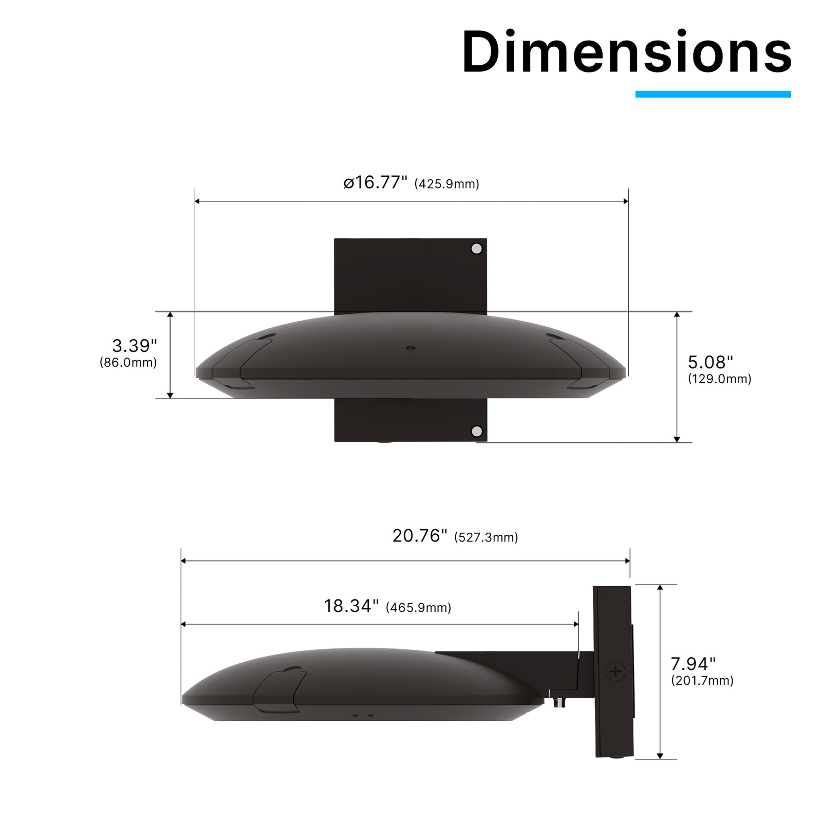 LED post top light wall mount dimensions