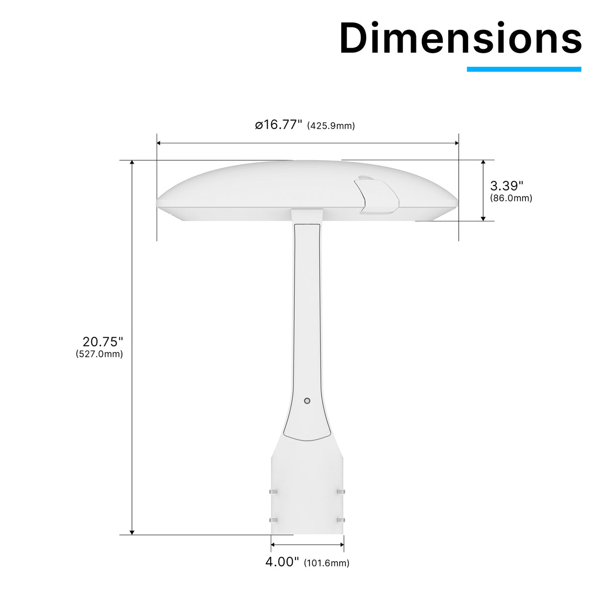 White LED post top light post mount dimensions