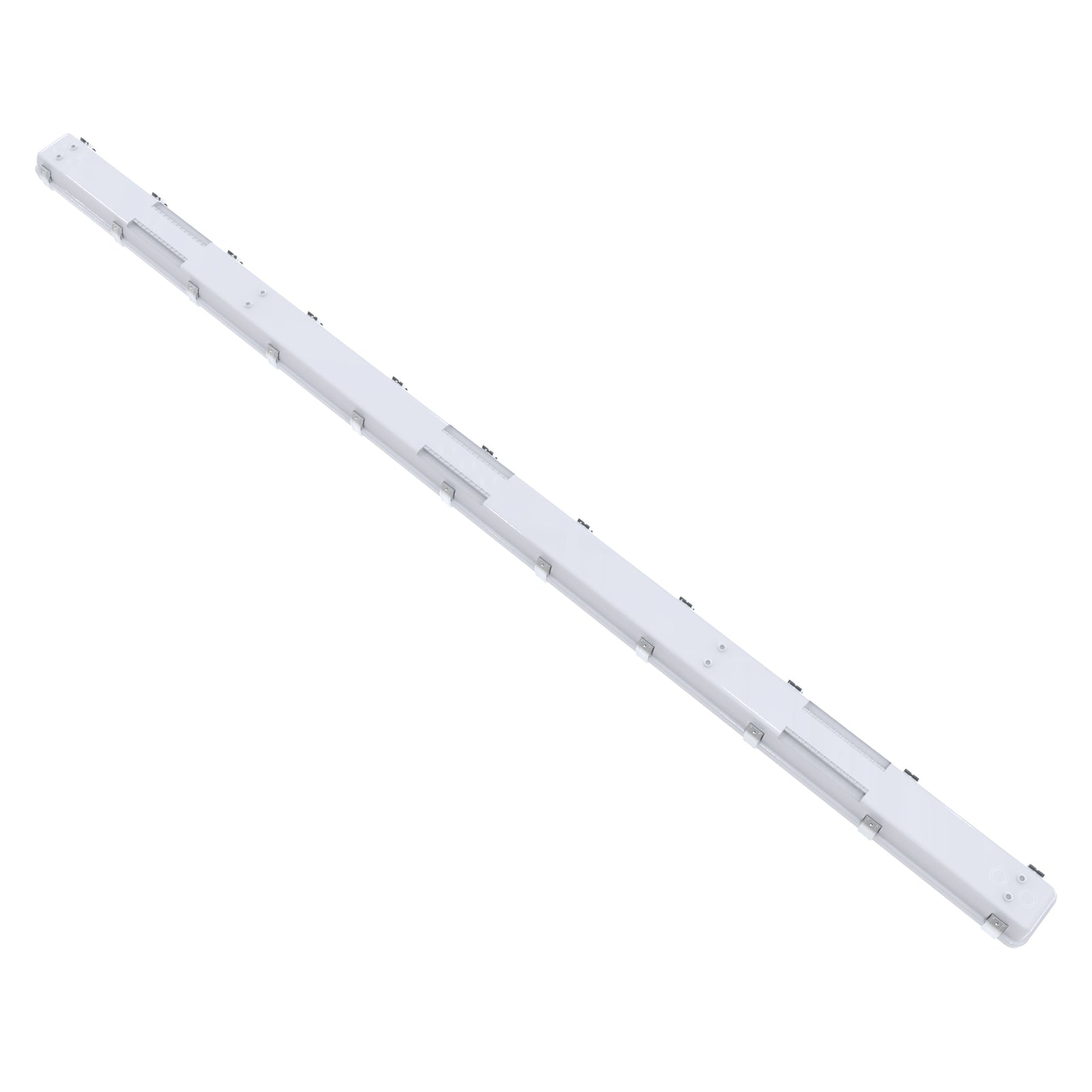 VT04 90W 8ft LED vapor tight light side profile view showing long linear industrial fixture body