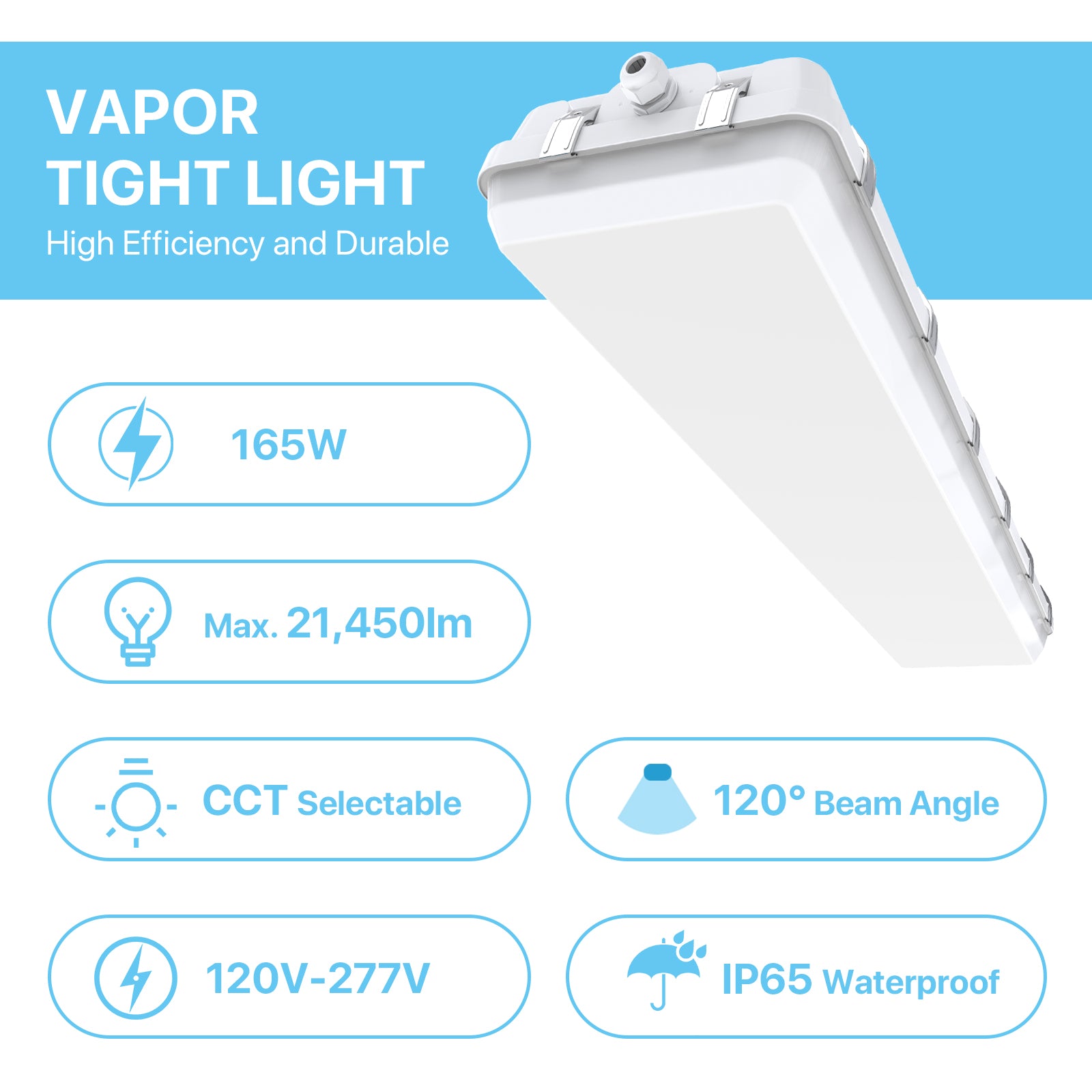 Wholesale VTW Vapor Tight Light Light, 165 Watt, Output 120-277V, 0-10V Dimmable for Commercial Kitchen, Food processing Lighting, NSF Certified.