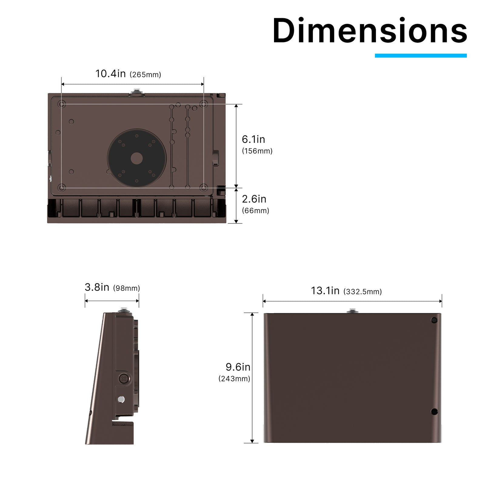 WP02 LED Wall Pack Light Dimensions