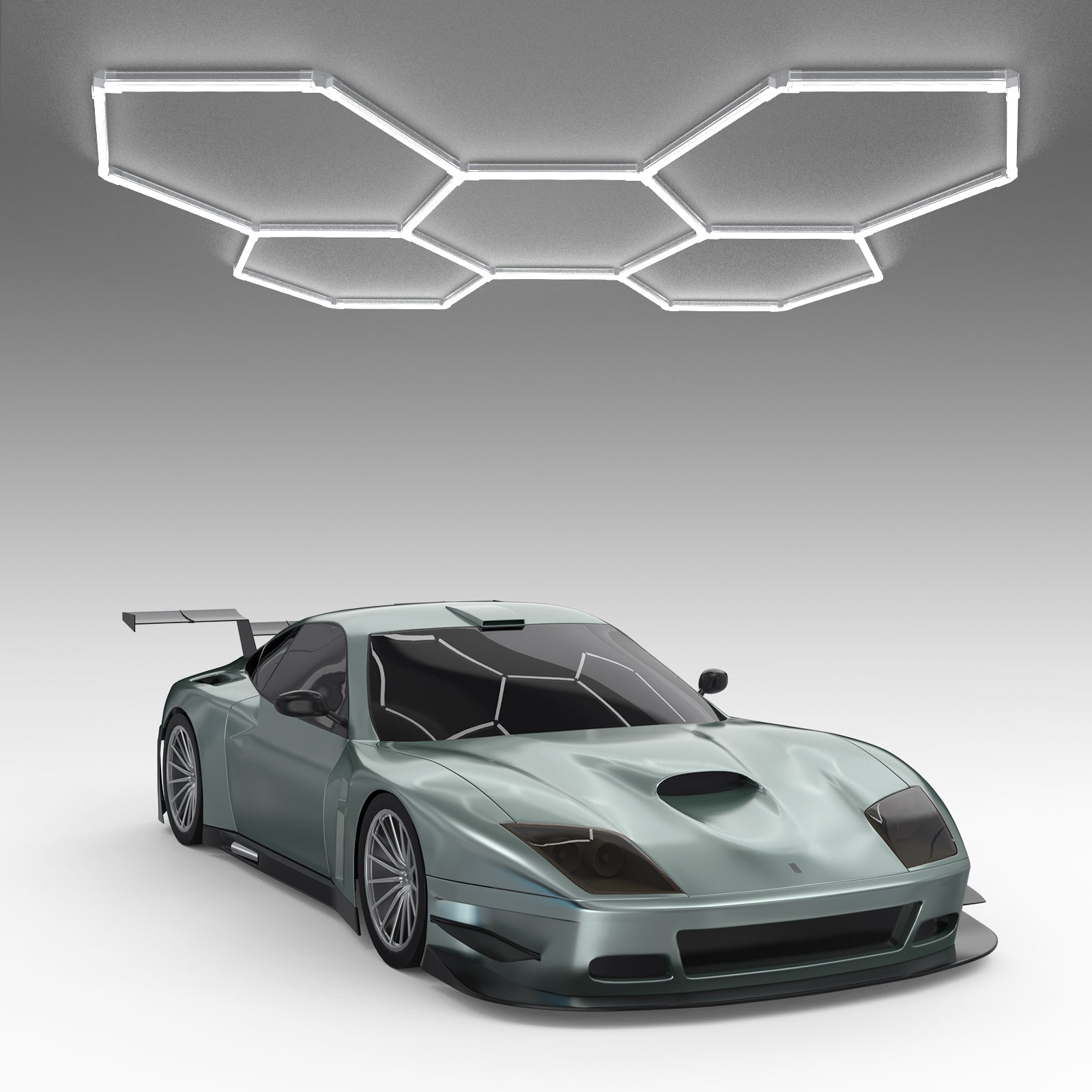 Hyperlite Hexagon Garage Lights 5 Grids with Car