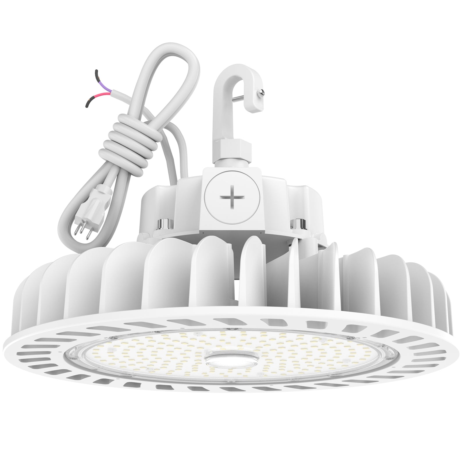 White LED High Bay Light with hook and power cord, easy installation