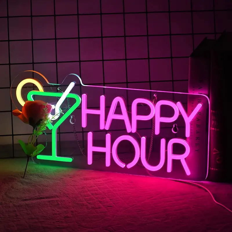 Happy Hour Neon Sign | LED Cocktail Glass – Hyperlite