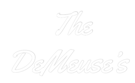 Custom neon sign featuring "The DeMeuse's" in Yellowtail font, ready for wall mounting.
