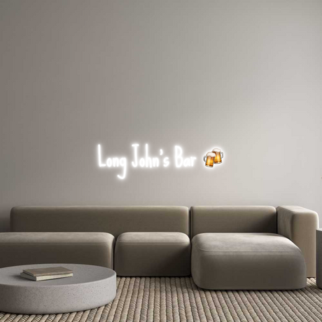 Custom neon sign for Long John's Bar, illuminated in white with a cut-to-shape backboard and wall mounting.