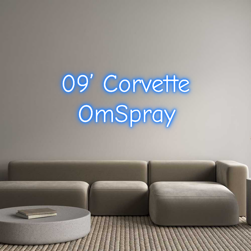 Custom 09' Corvette OmSpray neon sign in Super Blue color, wall mounted