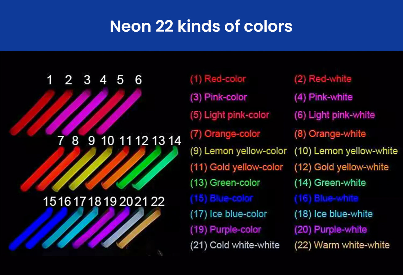 22 colors for neon sign light to choose