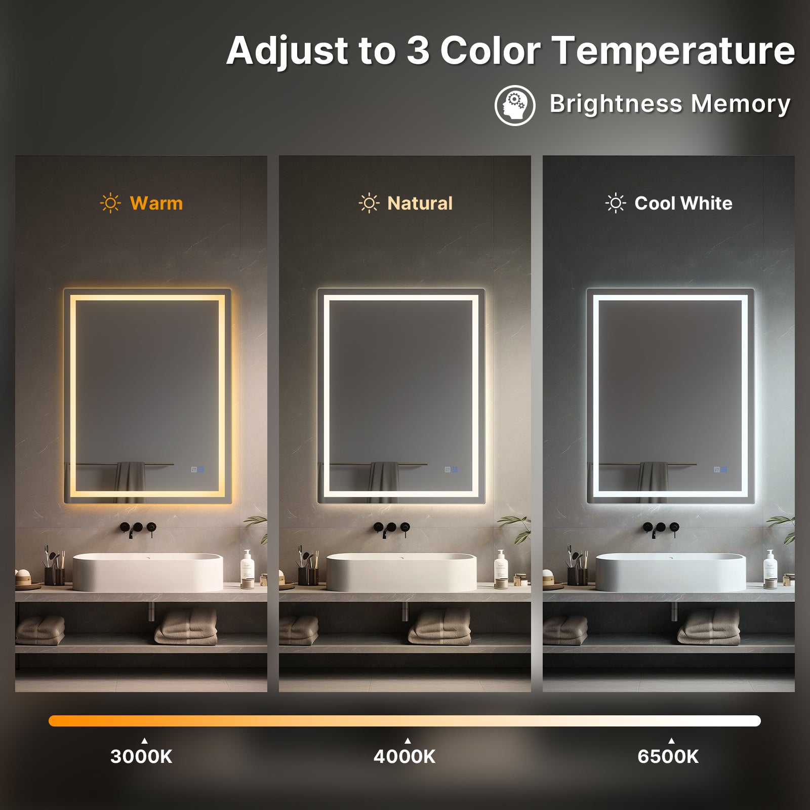 Bathroom mirrors with different color temperature settings