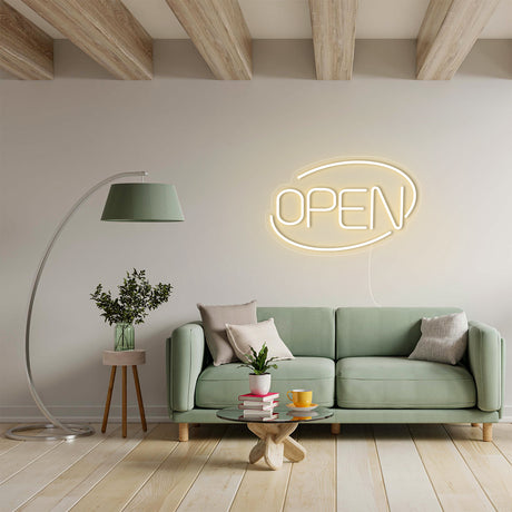 Open Neon Sign Light in warm white