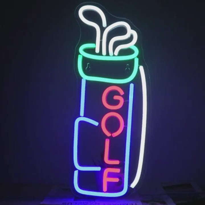 Golf bag neon sign video overlook