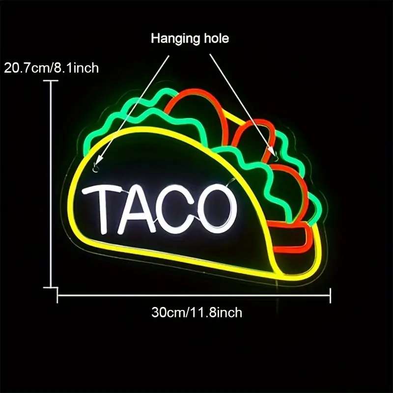 LED Taco neon sign light with playful design, size 11.8inch by8.1inch