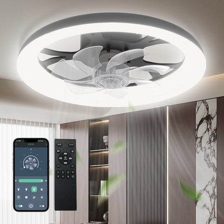 LED Ceiling Fan with Light – App/Remote, 3-Color CCT, 6 Speeds, Flush Mount, Night Mode, Timer, Polished Finish