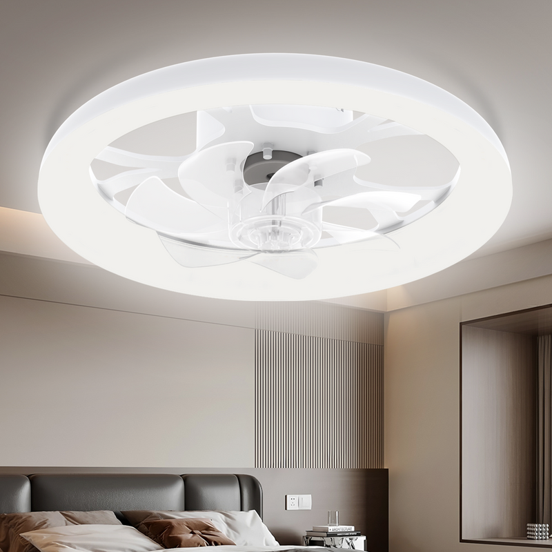 LED Ceiling Fan with Light – App/Remote, 3-Color CCT, 6 Speeds, Flush Mount, Night Mode, Timer, Polished Finish
