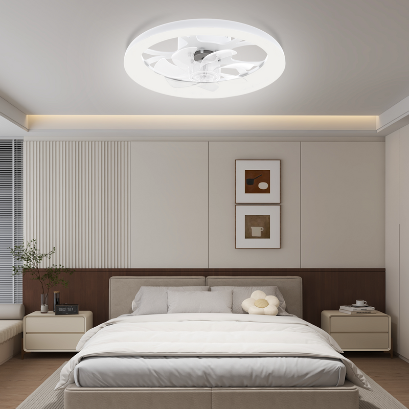 LED Ceiling Fan with Light – App/Remote, 3-Color CCT, 6 Speeds, Flush Mount, Night Mode, Timer, Polished Finish
