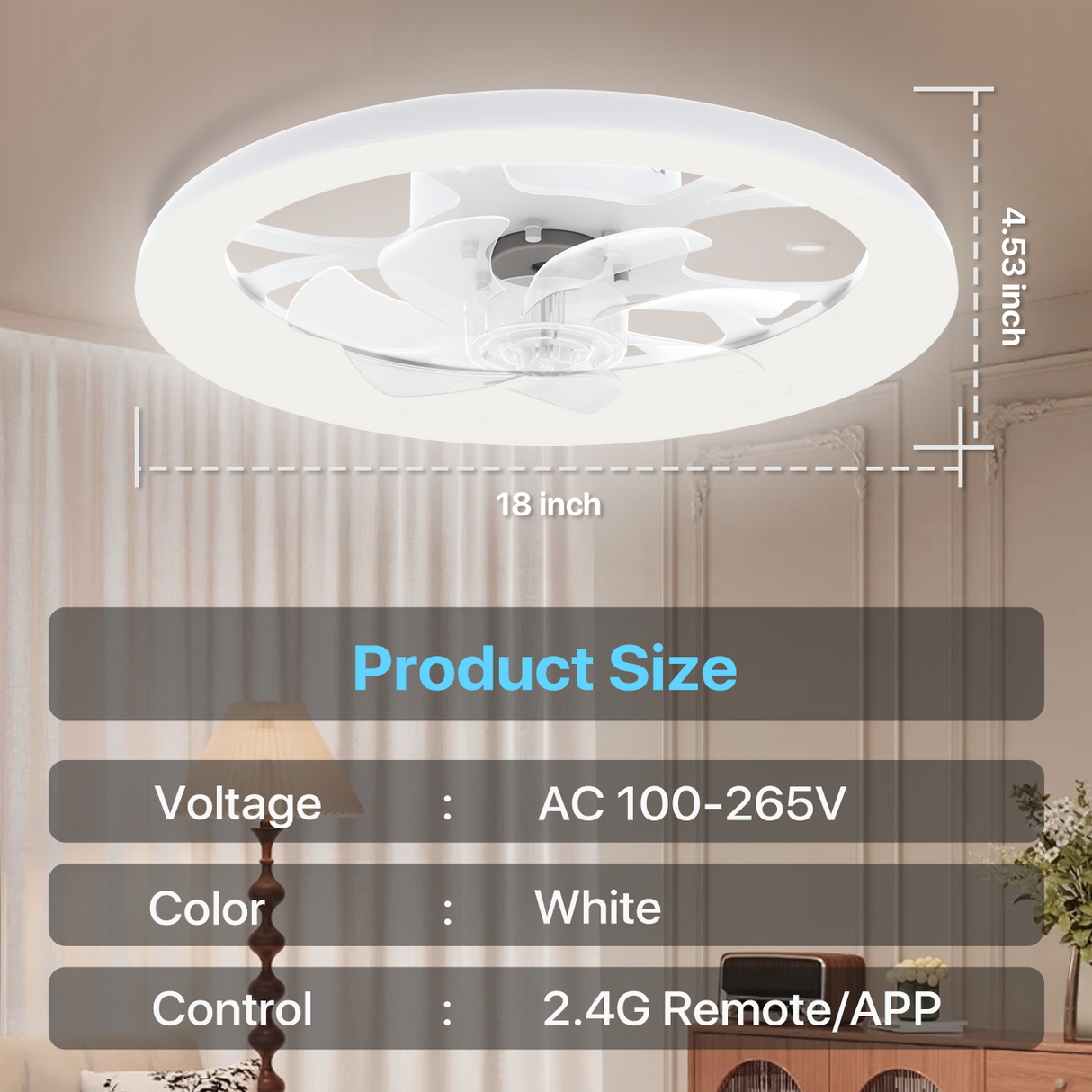 LED Ceiling Fan with Light – App/Remote, 3-Color CCT, 6 Speeds, Flush Mount, Night Mode, Timer, Polished Finish
