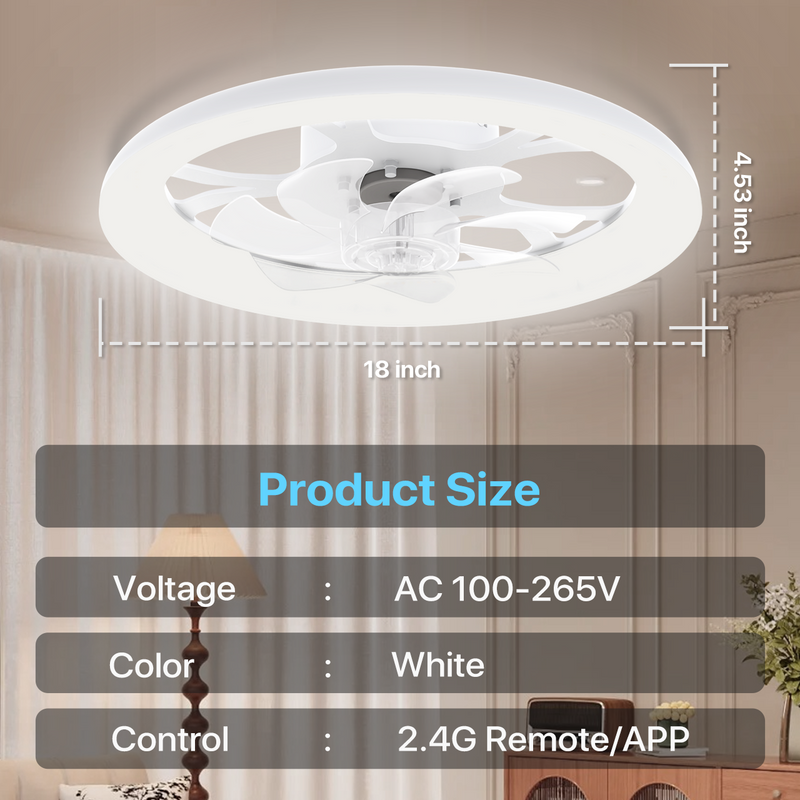 LED Ceiling Fan with Light – App/Remote, 3-Color CCT, 6 Speeds, Flush Mount, Night Mode, Timer, Polished Finish