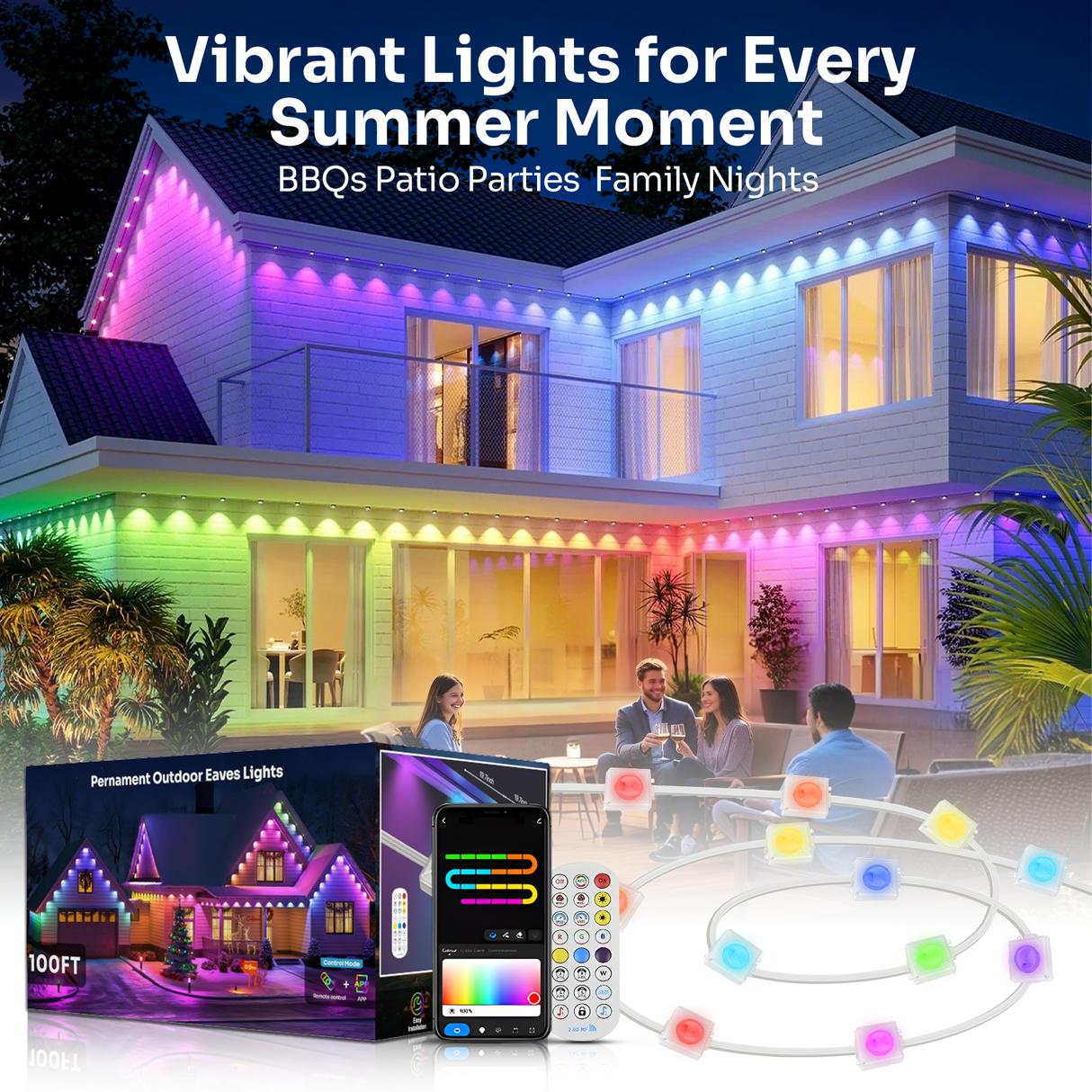 Permanent Outdoor Lights, RGB+IC LED Lights with Smart APP & Remote Control