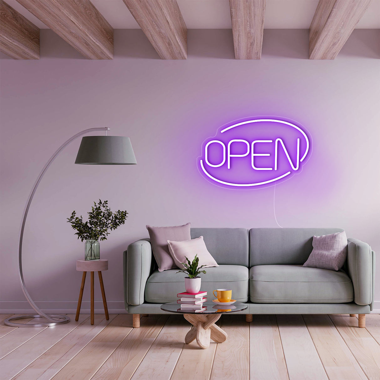 Open Neon Sign Light in purple