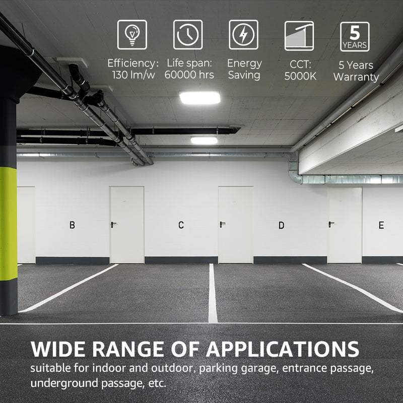 LED Canopy Light applications in parking garage, entrance passage