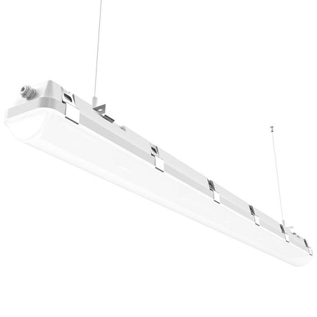 This vapor tight light fixture  can be connected by chains to achieve multiple light combinations.